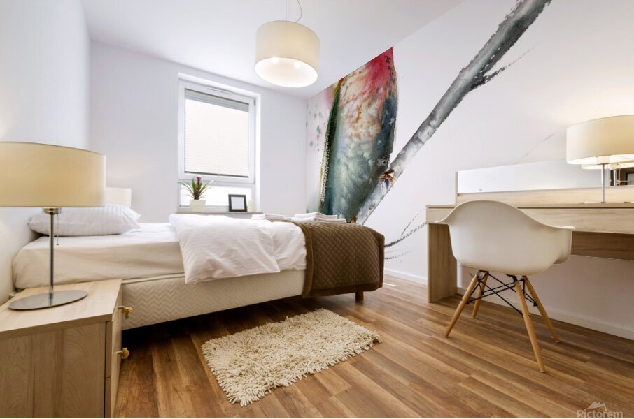 Red Grey Bird Mural print