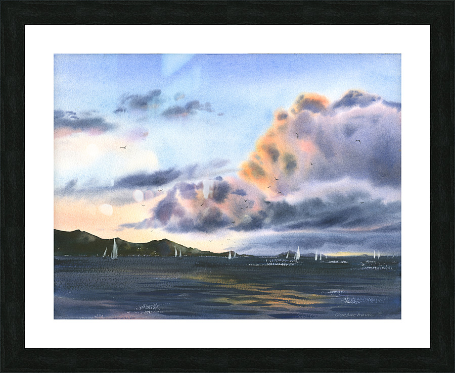 Sea and pink clouds Picture Frame print