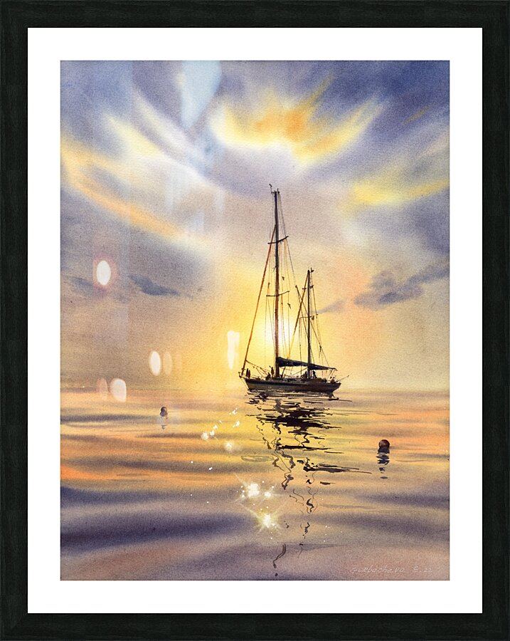Yacht sunset Picture Frame print