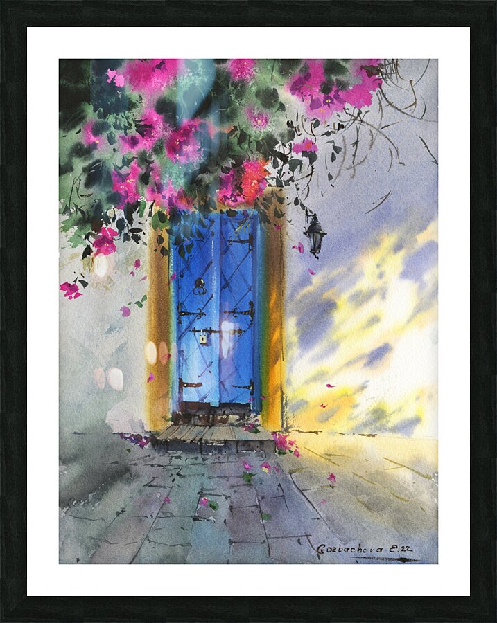 Antique Blue Door  Picture Frame print
