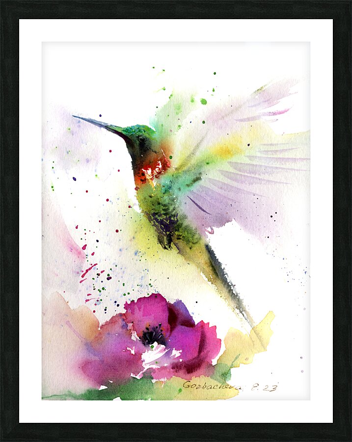 HUMMINGBIRD and FLOWER Picture Frame print