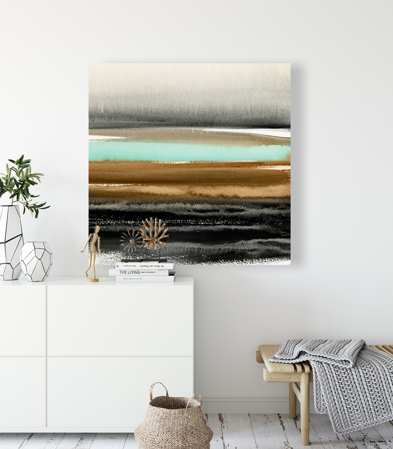 Turquoise watercolor landscape 3 Reproduction