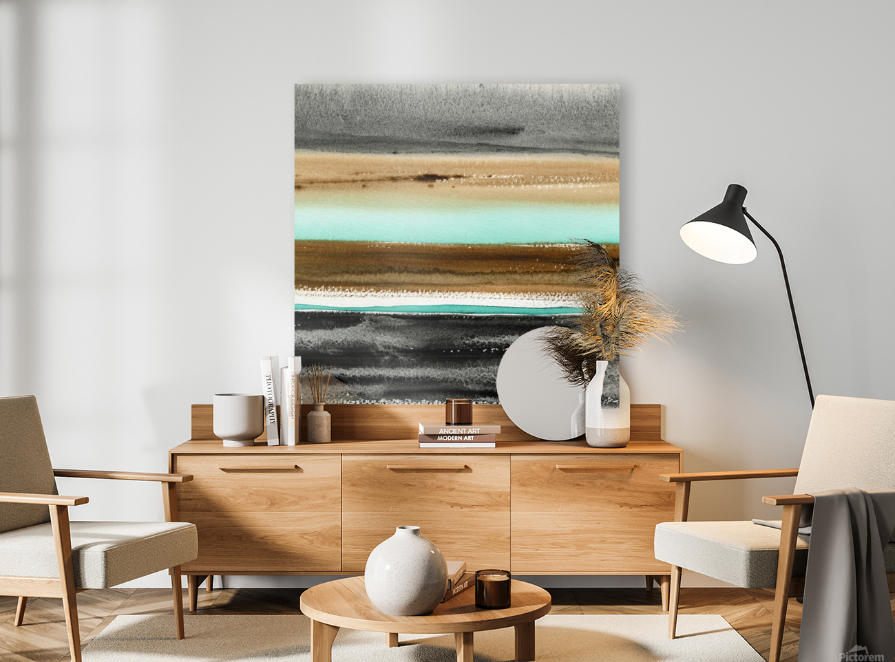 Turquoise watercolor landscape 4 Reproduction