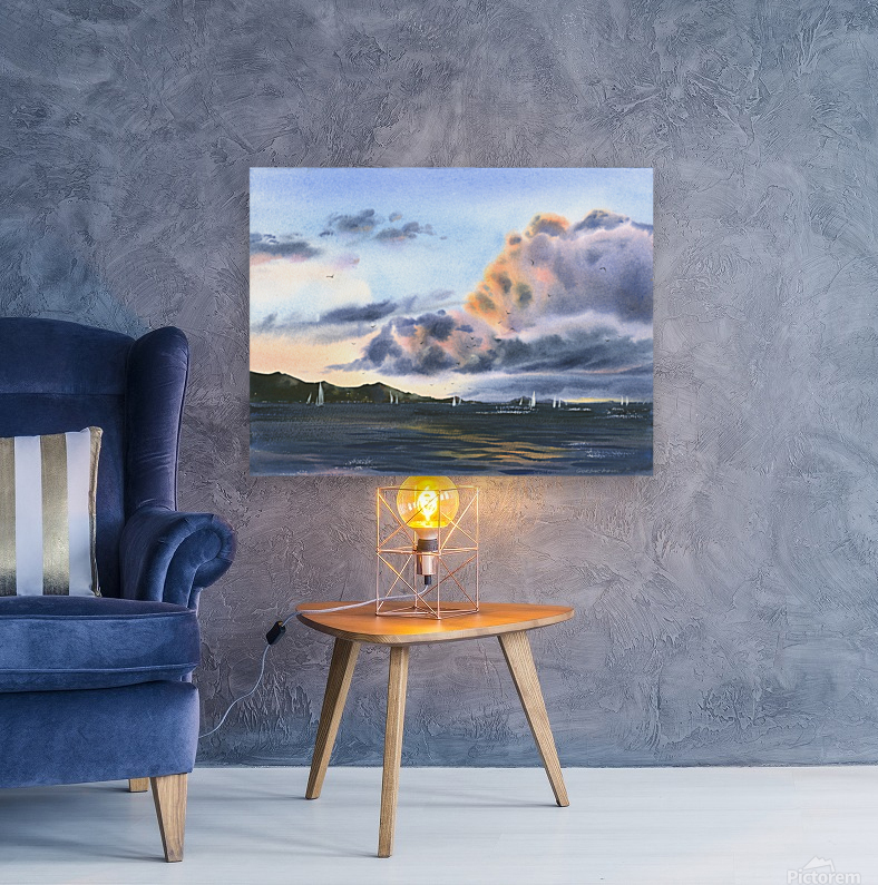 Sea and pink clouds Reproduction