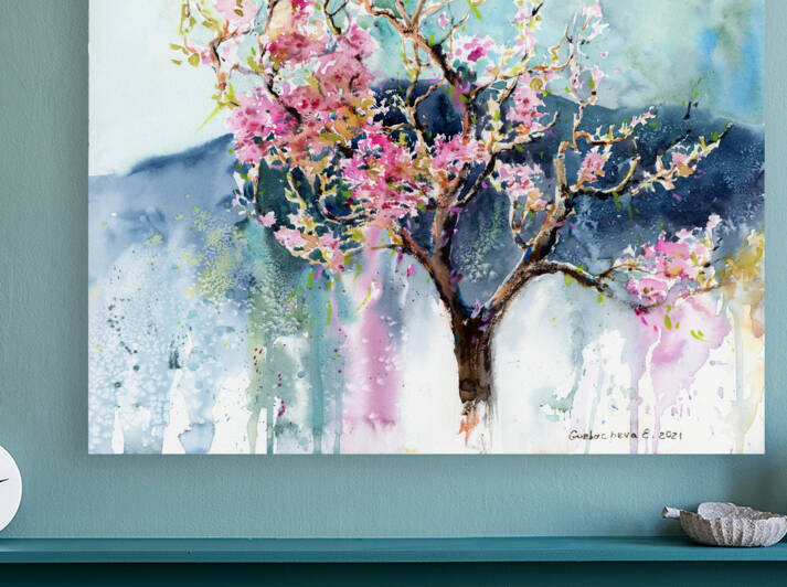 Blossoming peach tree by Eugenia Gorbacheva