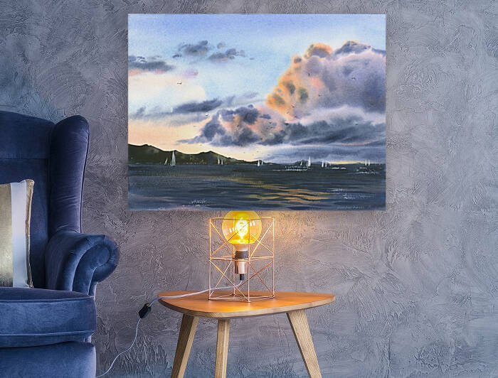 Sea and pink clouds by Eugenia Gorbacheva
