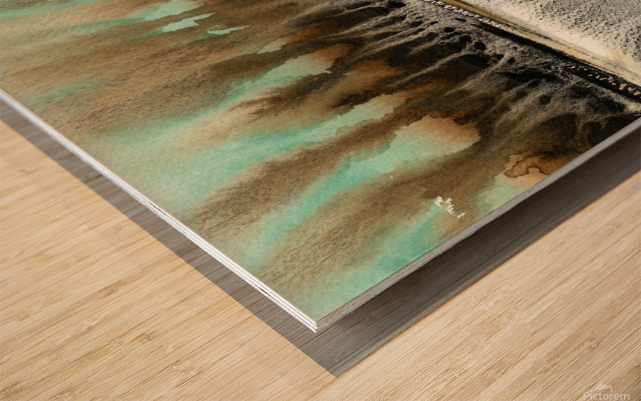 Turquoise watercolor landscape 5 Wood print