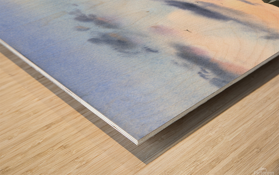 Sea and pink clouds Wood print