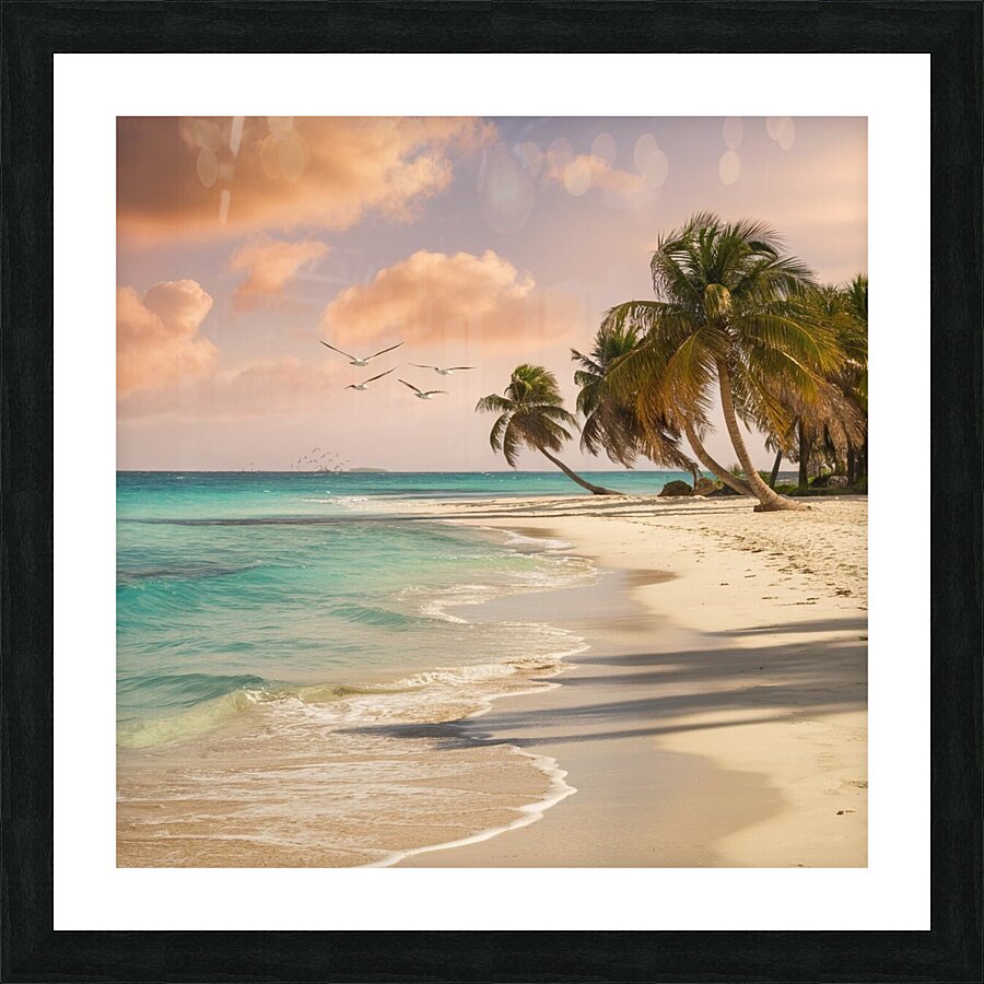 a serene beach scene with crystal clear turquoise Picture Frame print