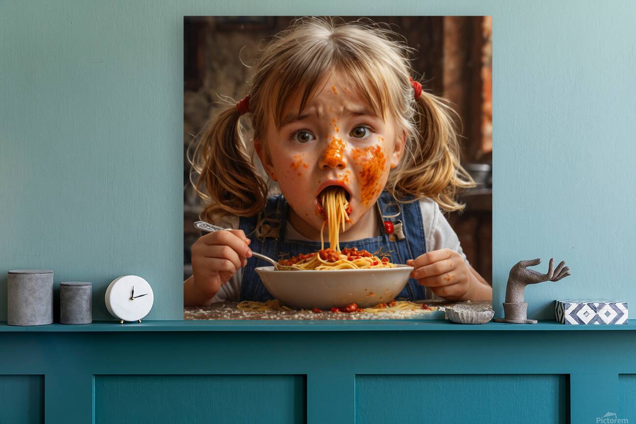 A child eats pasta Reproduction