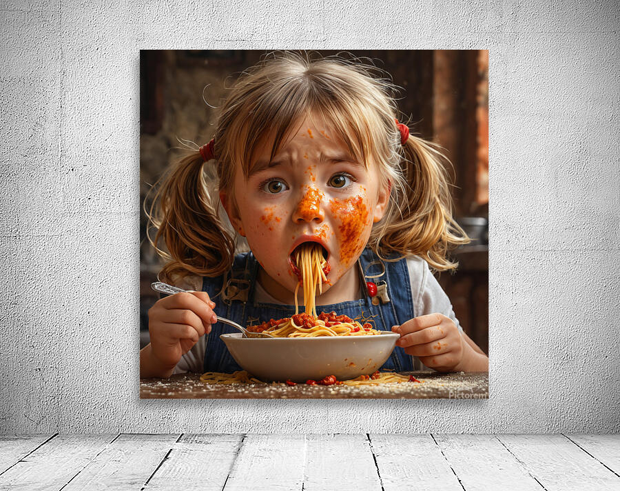 A child eats pasta Wall Preview