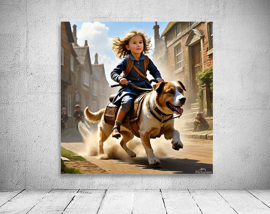 Someone Riding A Dog Child riding dog by shklan Wall Art