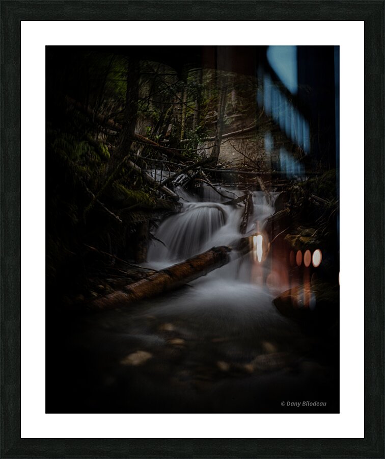 Moody waterfall Picture Frame print