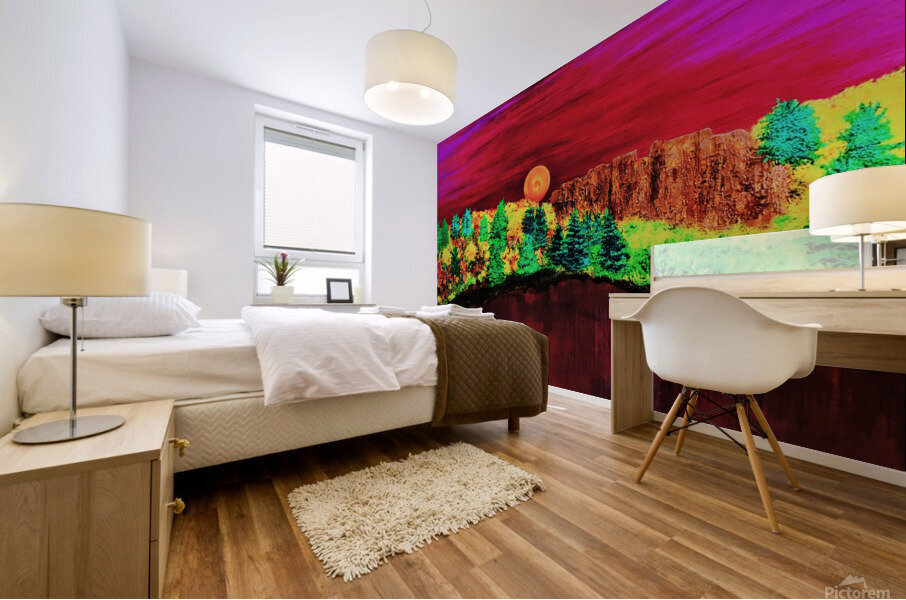 Red Sunset Pond Mural print