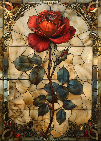 Crimson Elegance Stained Glass Red Rose Digital Download