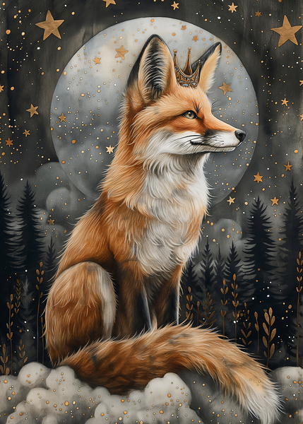 Whimsical Regal Red Fox in Mystic Moonlight Digital Download