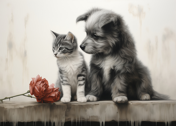 Vintage Kitten and Puppy Friends Forever Digital Download