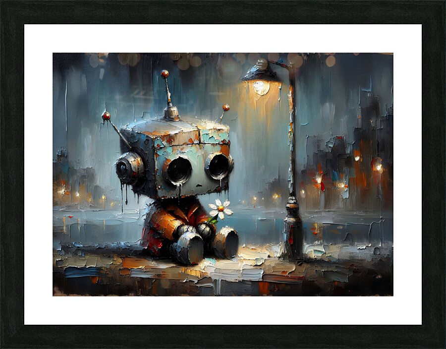 Melancholy Robot in City Picture Frame print