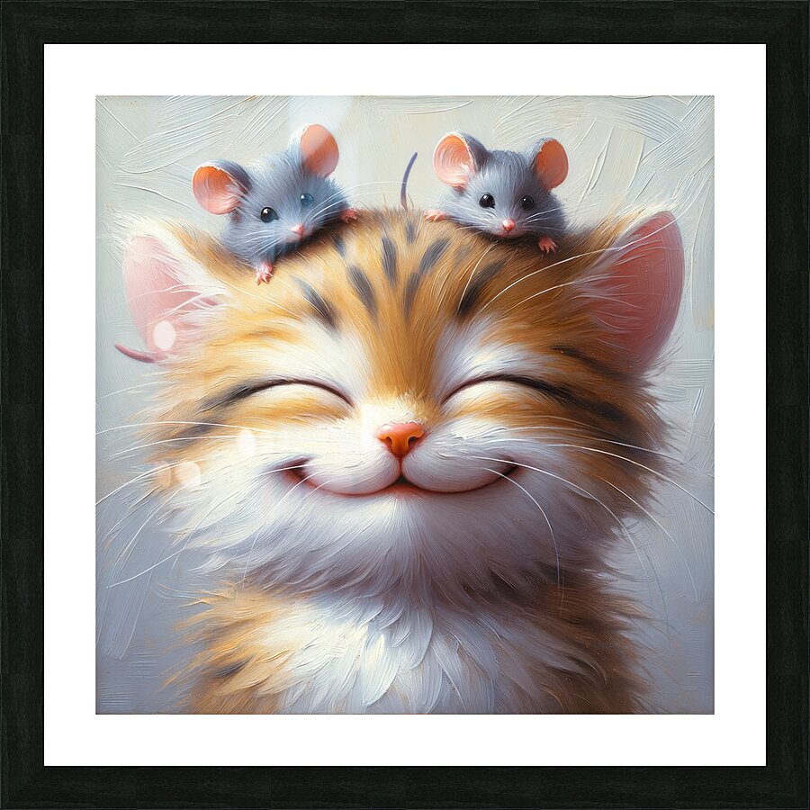 Happy Cat and Mouses Picture Frame print