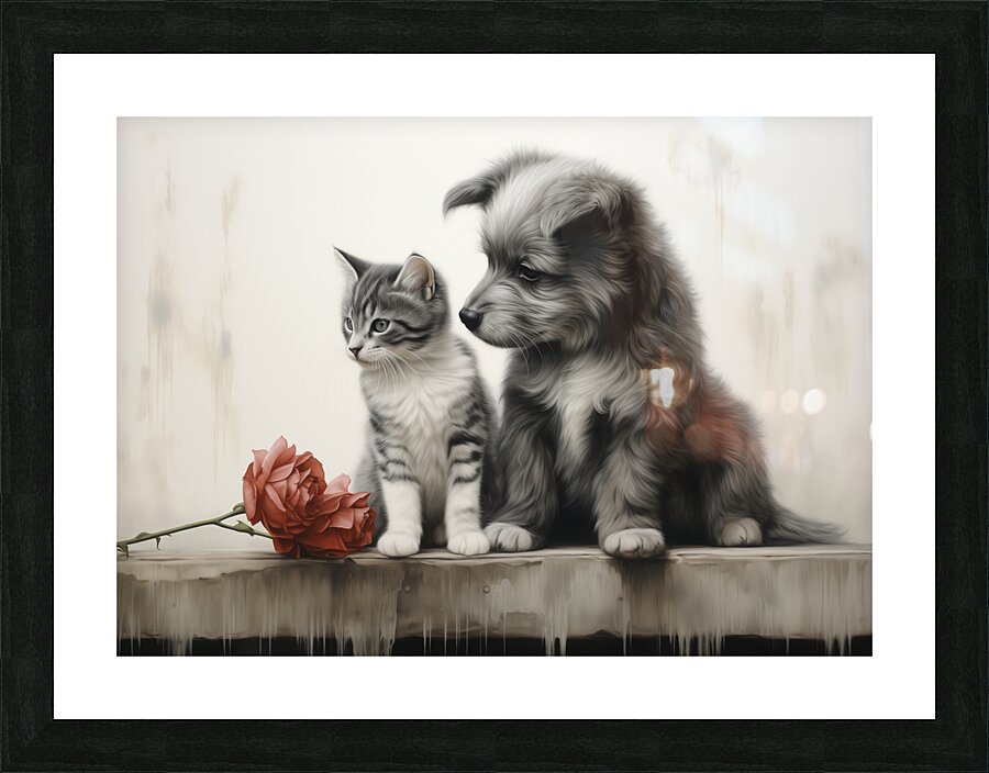 Vintage Kitten and Puppy Friends Forever Picture Frame print