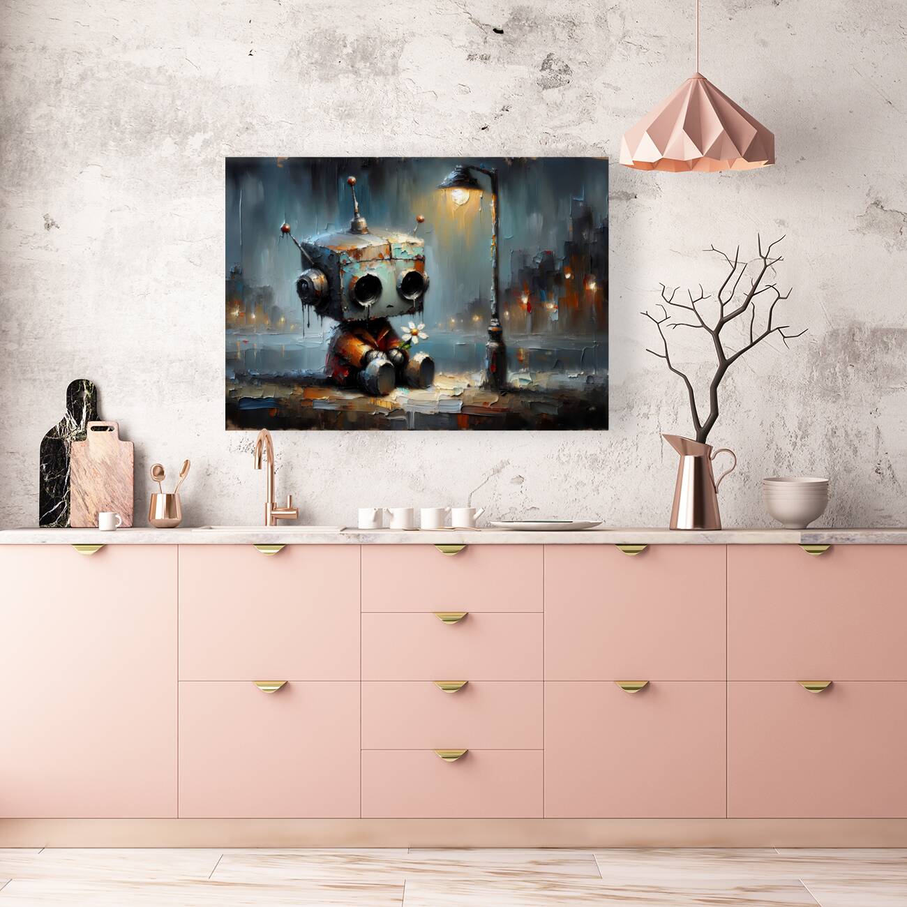 Melancholy Robot in City Reproduction