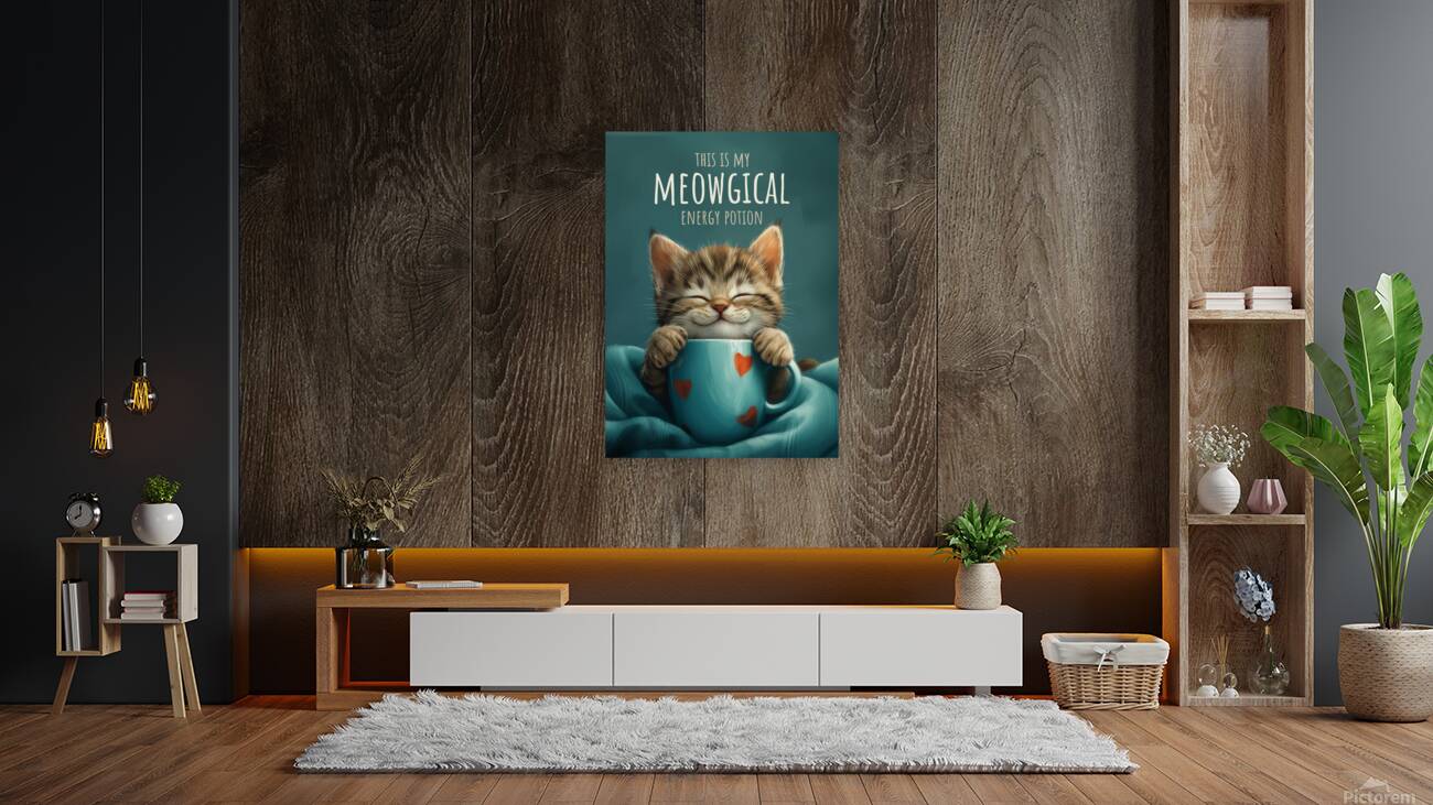Cute Grey Tabby Cat with a Coffee Cup Reproduction