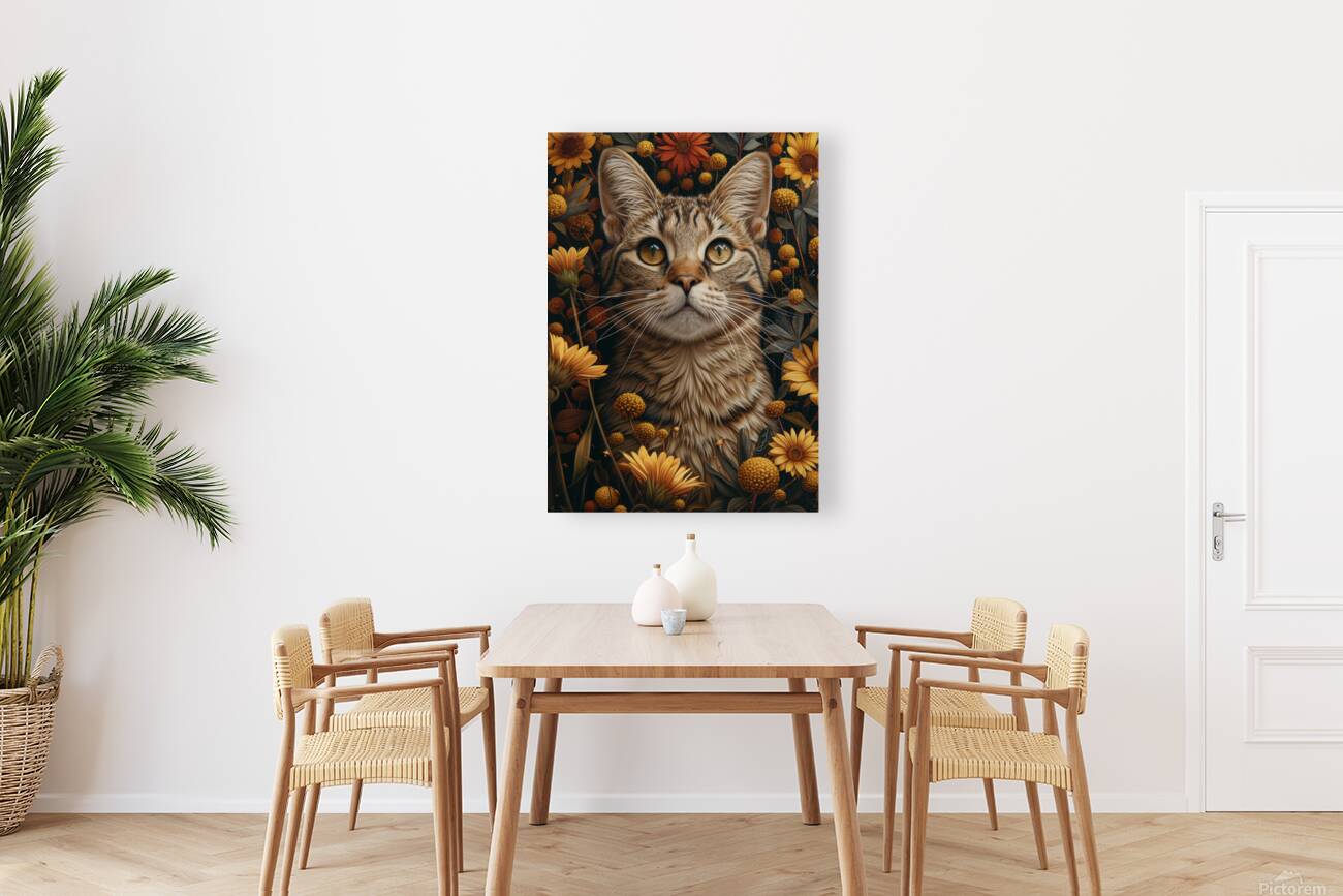 Tabby Cat in a Flowers Garden Reproduction