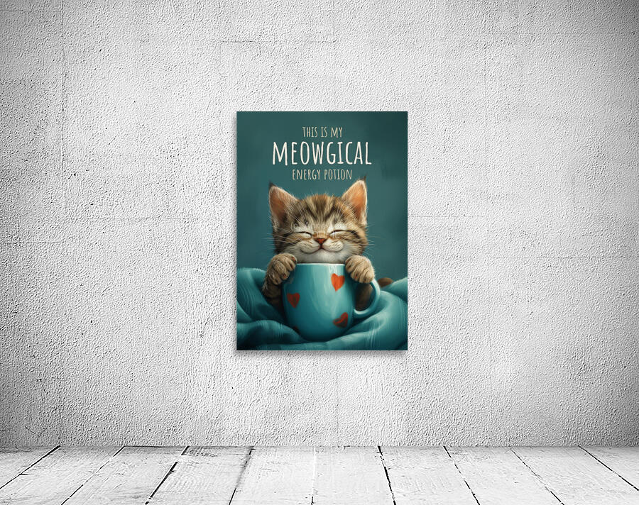 Cute Grey Tabby Cat with a Coffee Cup Wall Preview