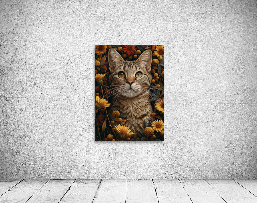 Tabby Cat in a Flowers Garden Wall Preview