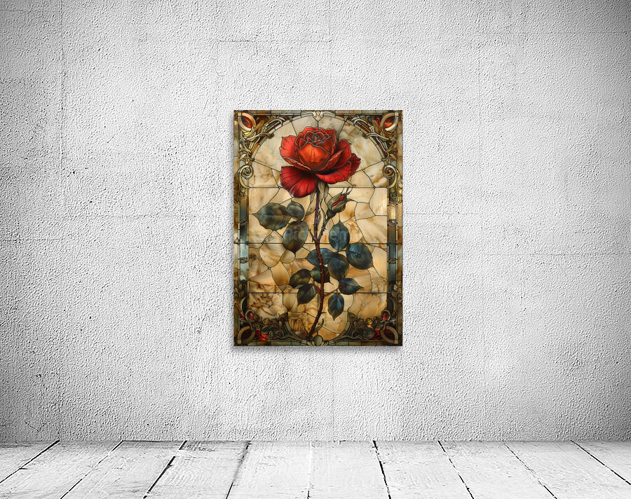 Crimson Elegance Stained Glass Red Rose Wall Preview