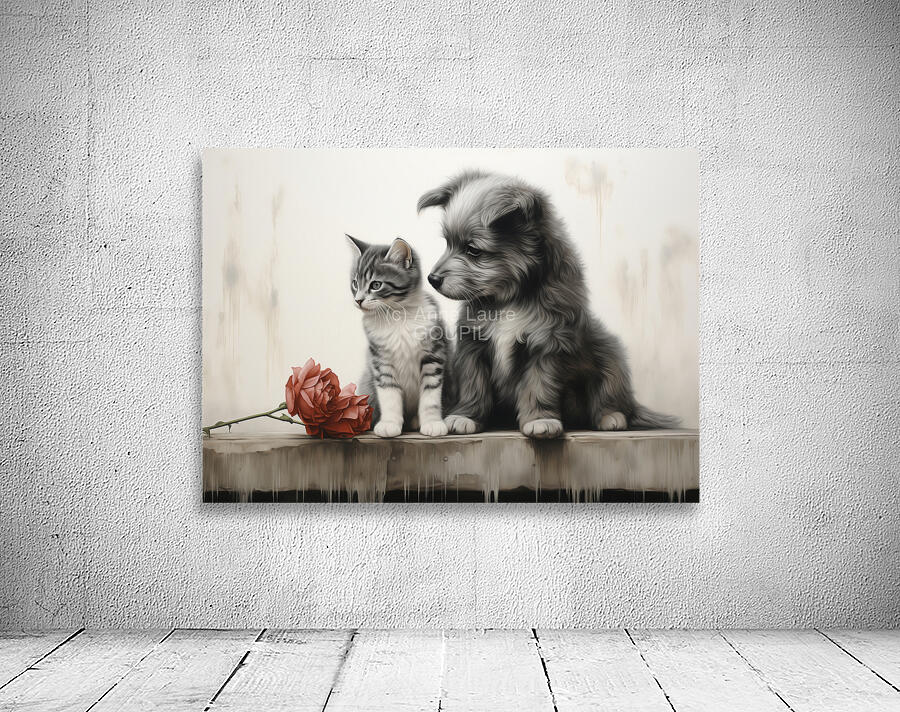 Vintage Kitten and Puppy Friends Forever Wall Preview
