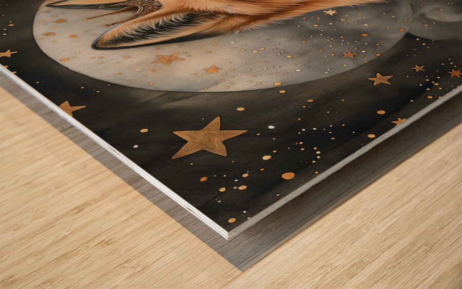 Whimsical Regal Red Fox in Mystic Moonlight Wood print