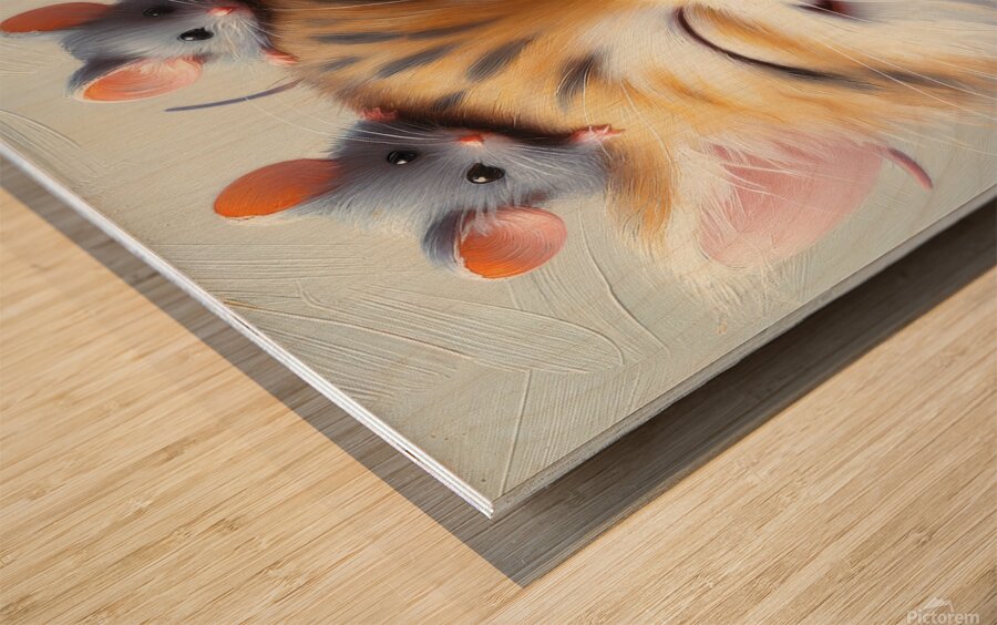 Happy Cat and Mouses Wood print