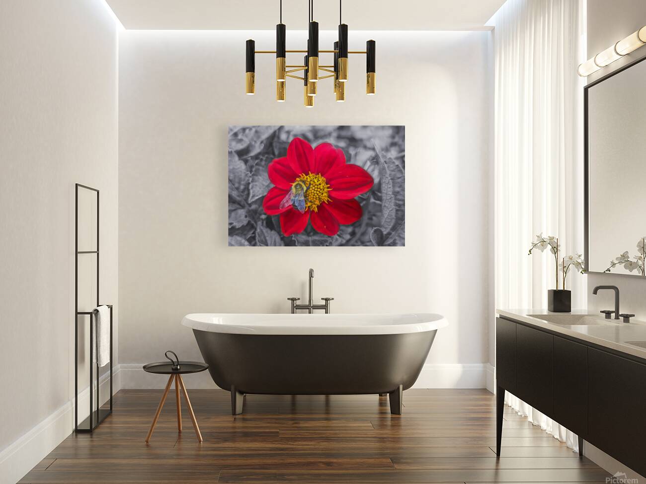 Lone Bee Red Dahlia Reproduction