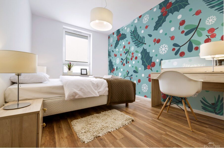 seamless pattern with berries leaves Mural print