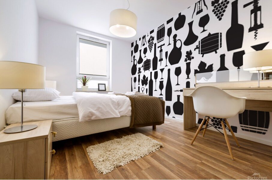 wine pattern black white Mural print