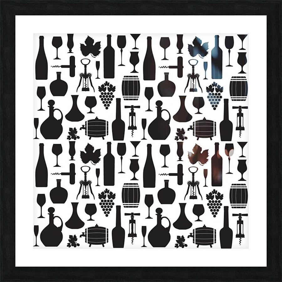 wine pattern black white Picture Frame print