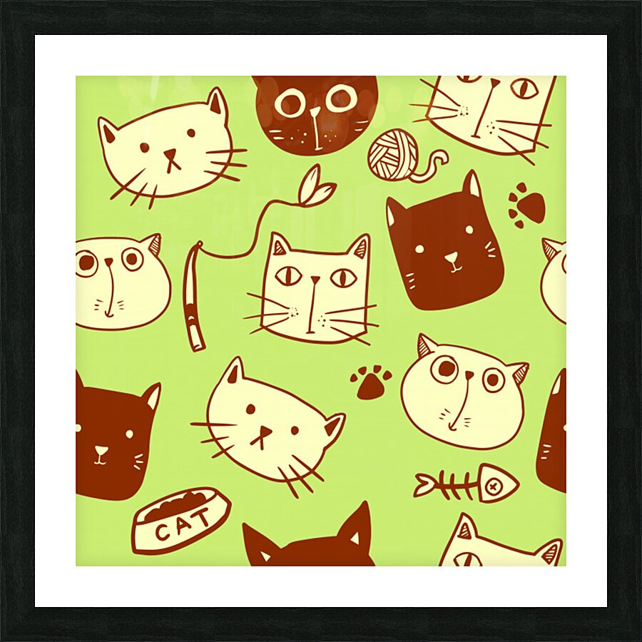 cute hand drawn cat seamless pattern Picture Frame print