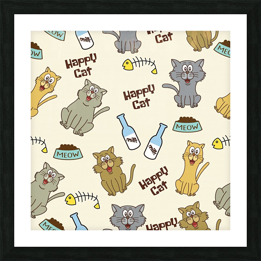 happy cats pattern background Picture Frame print