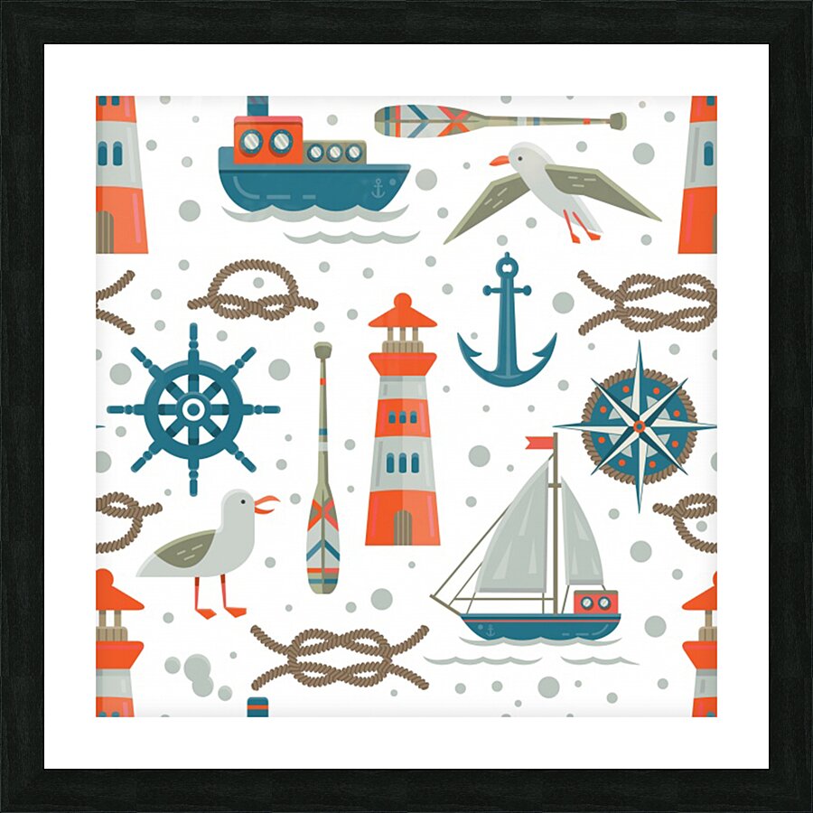 nautical elements pattern background Picture Frame print