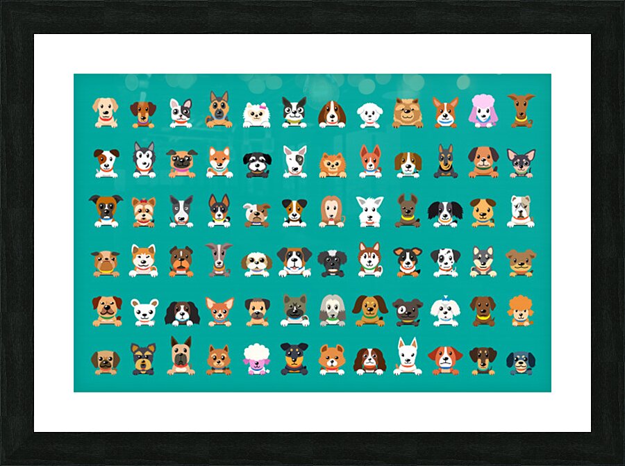 different type vector cartoon dog faces Picture Frame print