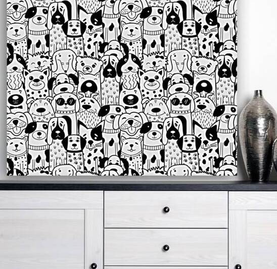 seamless pattern with black white doodle dogs .jp by Etnousta