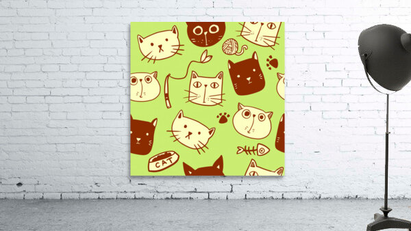 cute hand drawn cat seamless pattern Wall Preview