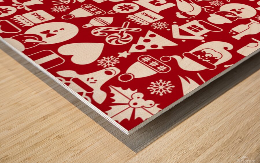 christmas seamless pattern icons Wood print