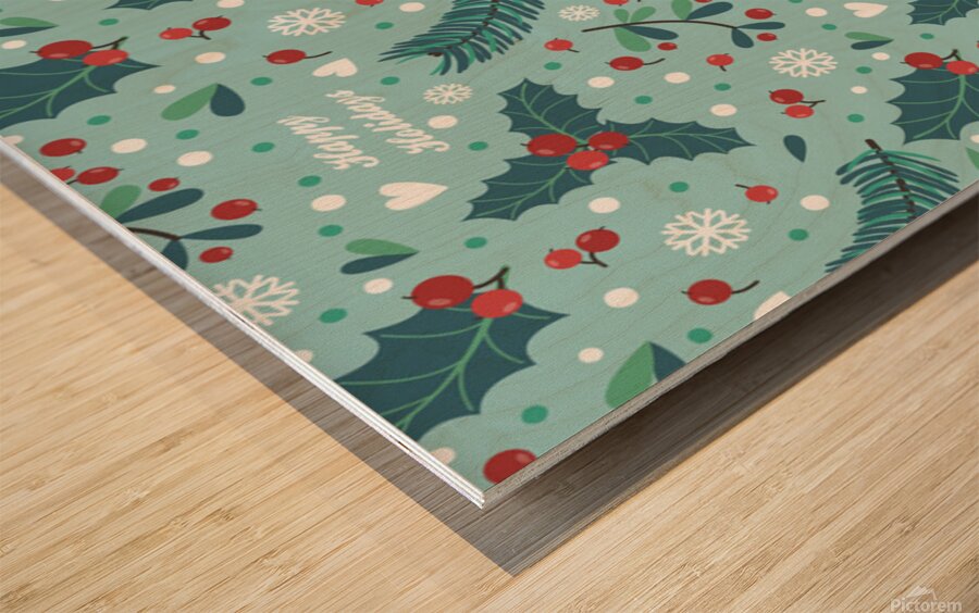 seamless pattern with berries leaves Wood print