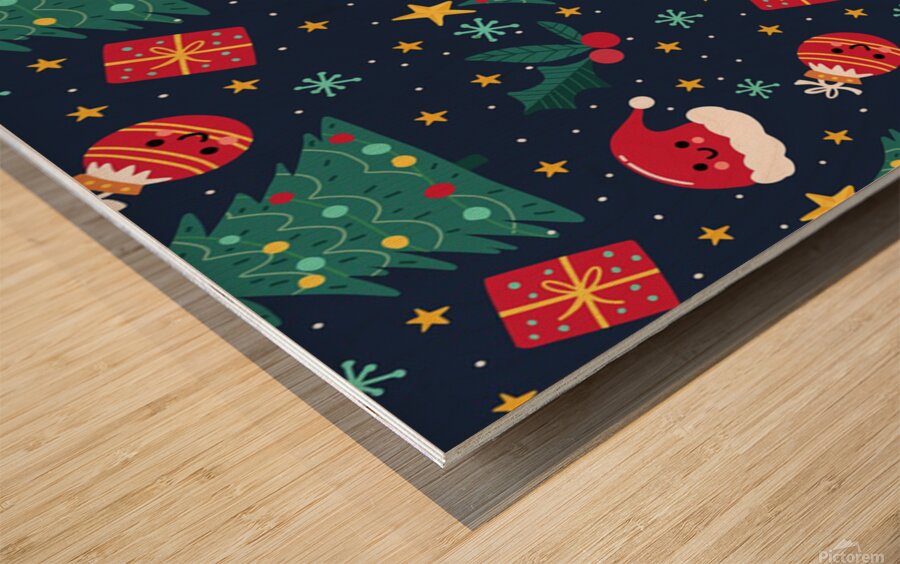 colorful funny christmas pattern Wood print