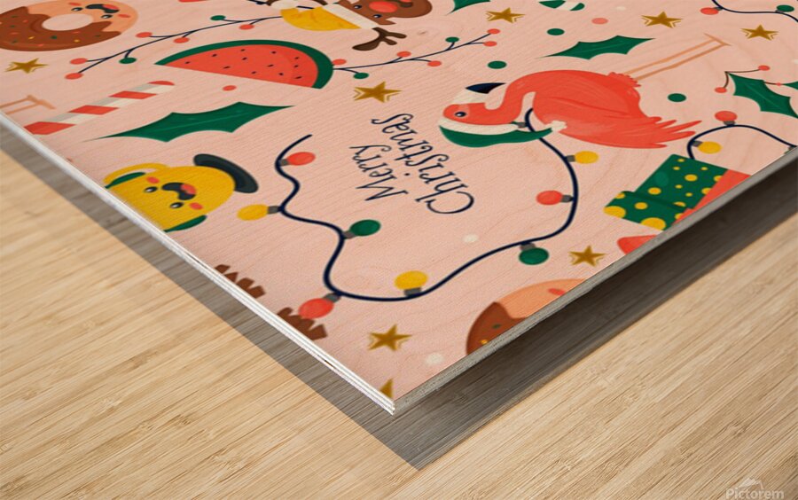 colorful funny christmas pattern Wood print