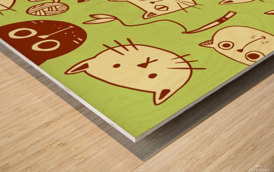 cute hand drawn cat seamless pattern Wood print