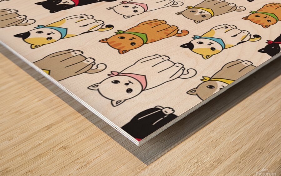 cat kitten seamless pattern Wood print