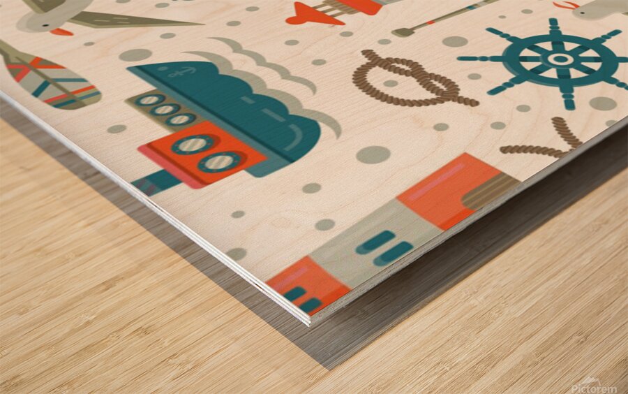 nautical elements pattern background Wood print